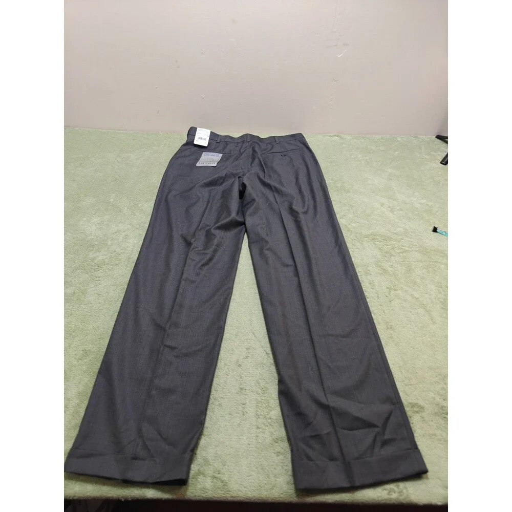 Perry Ellis Mens 36x34 Charcoal Gray Neo Luxe Pleated Cuffed Dress Slacks NWT